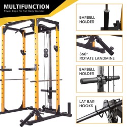 Power cage squat racks with pulley system