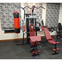 4 station multi gyms with bench and punching bag