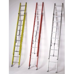 Aluminium and fiberglass fibreglass extension ladders